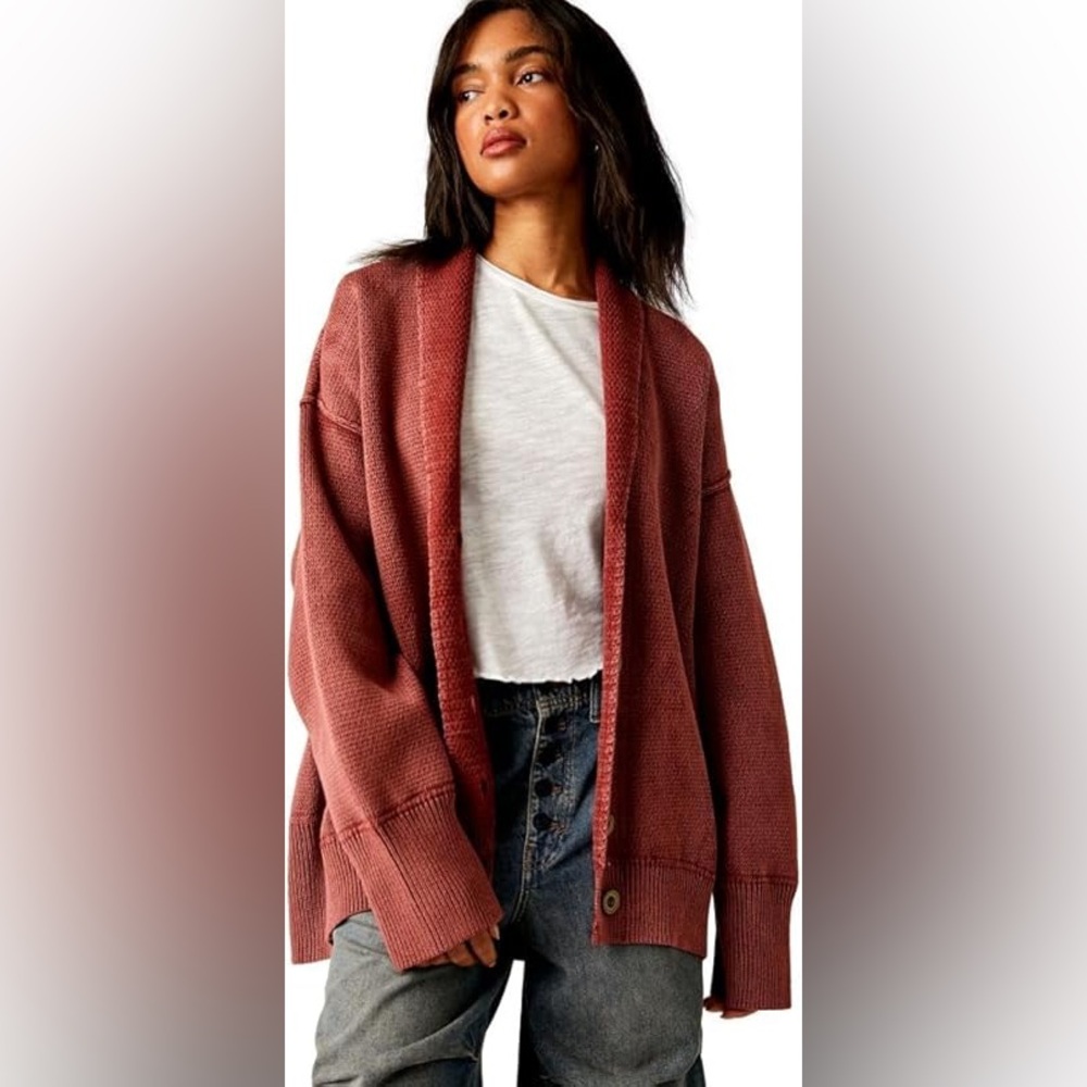 Free People Camomile Cardigan - Washed Russet Acorn L 🛍️